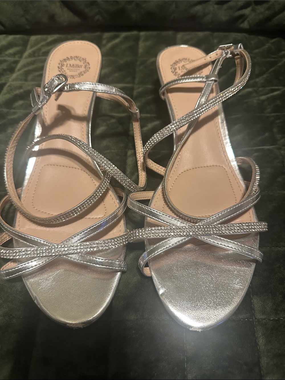 Silver Strappy Rhinestone Flat Sandals with Ankle Buckle